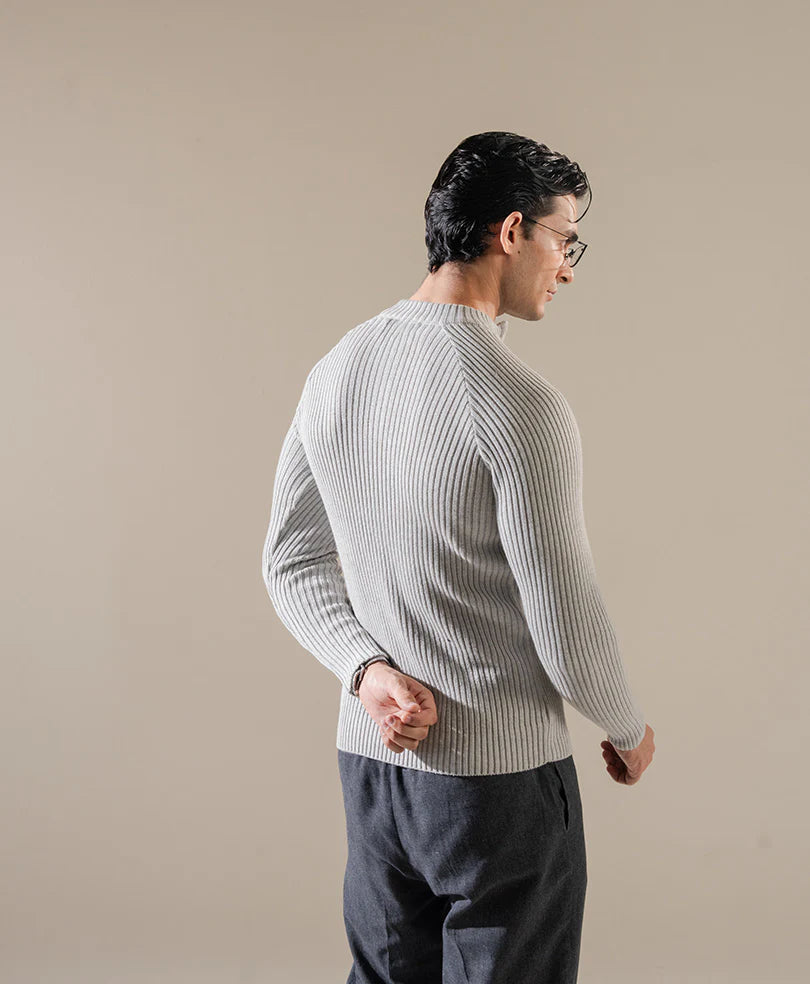 Gray Half-Zip Mock Neck Sweater